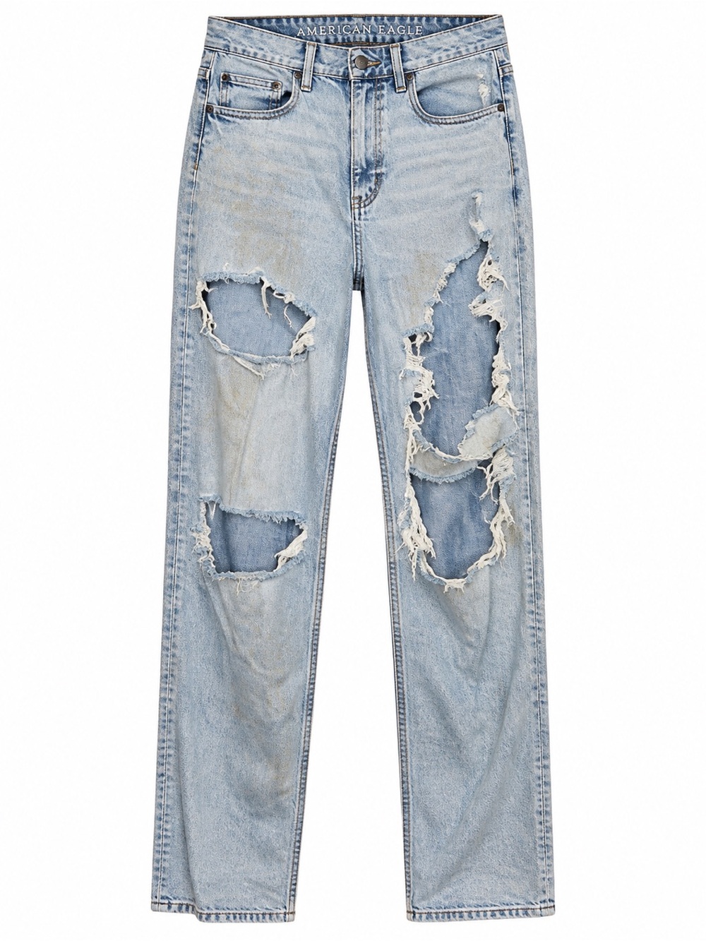 American Eagle Baggy Jeans Women’s 00 Regular Light Wash Distressed Ripped Denim